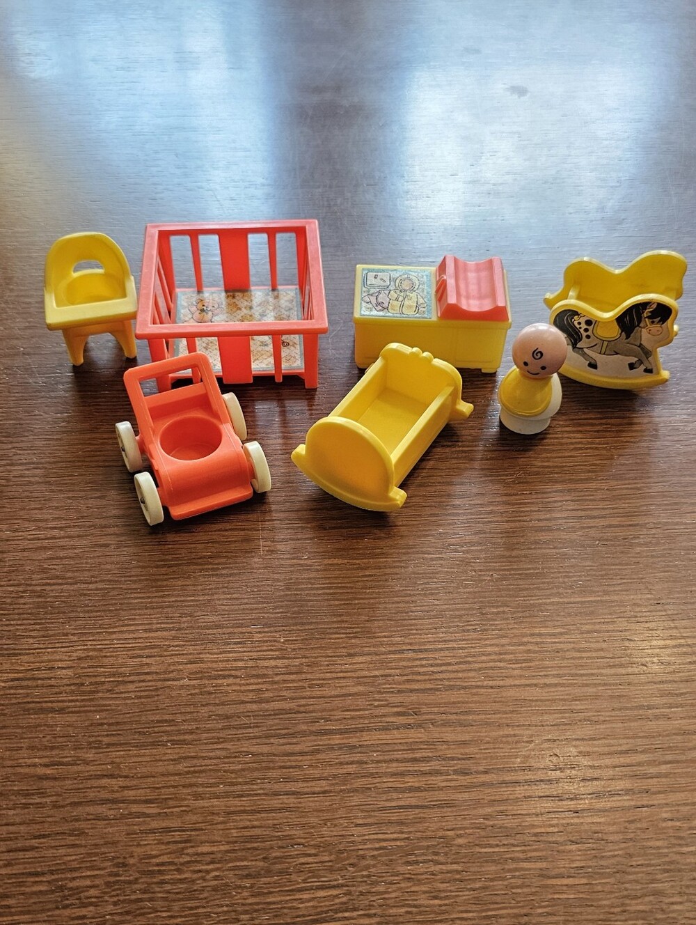 Vintage Fisher Price Little People Baby And Furniture 1972